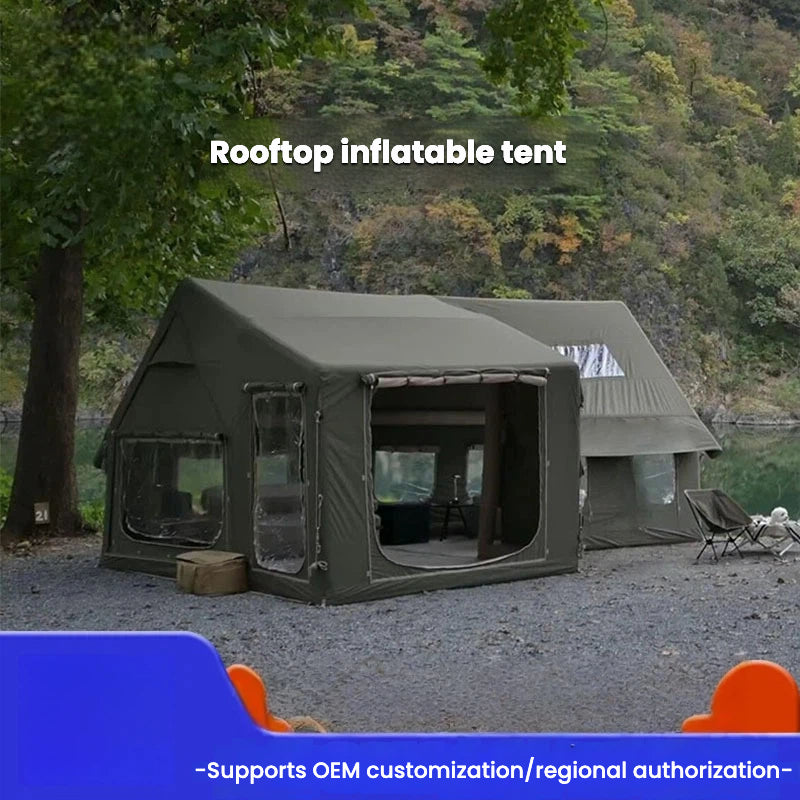 Best-selling ridge-style inflatable tent: Outdoor, all-season, rainproof and sun-proof, one-bedroom, one-living room, quick-setup family tent.