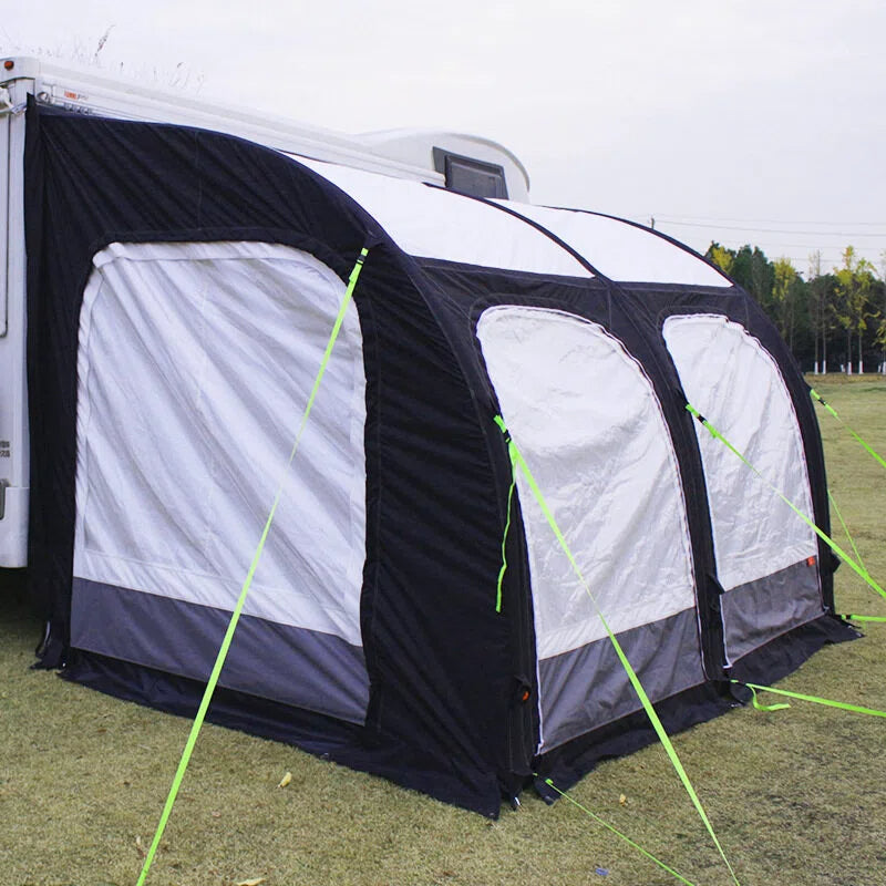 Towable RV tent with side-mounted awning/sunshade; outdoor camping, rainproof, thickened, quick-setup inflatable tent.