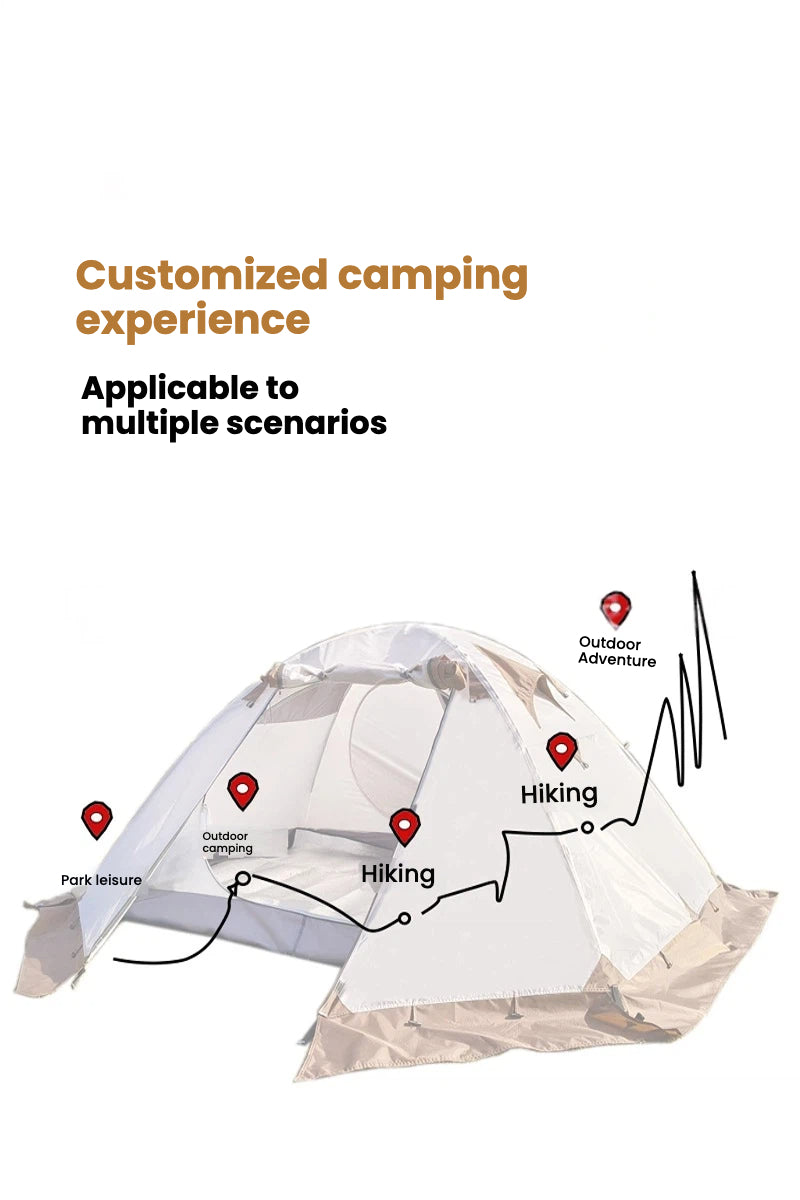 2-3 person all-season tent, aluminum alloy poles, suitable for heavy rain and snow.