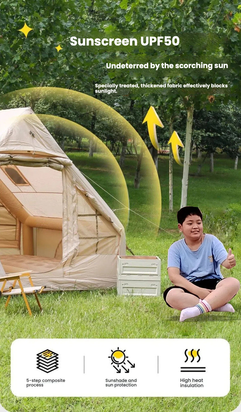 Outdoor inflatable camping tent, portable, no-setup travel tent, reinforced air column, waterproof and sun-protective tent.