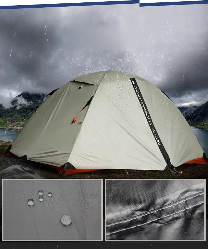Double-layer all-season tent for 2-3 people, suitable for hiking and trekking, rainproof.
