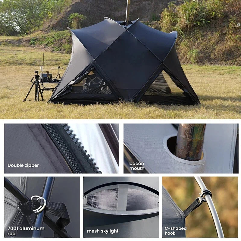 5-6 Person Geodesic Dome Camping Tent | All-Aluminum Poles & Snow Skirt | 3000mm Waterproof 210D Oxford Fabric | Double Layer for Family Outdoor Adventures