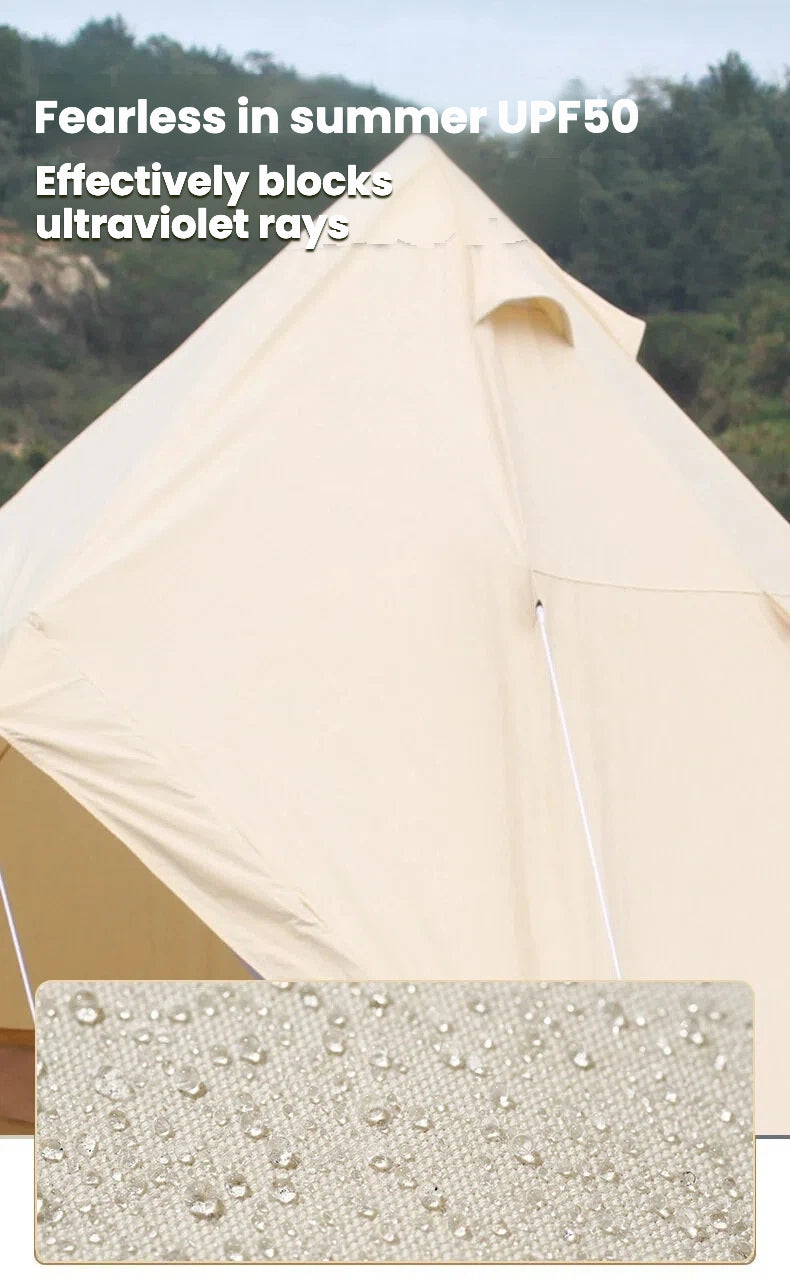 Large Pyramid Yurt Tent | 5-8 Person Family Glamping Shelter | 250cm Center Height Steel Pole | PU10000mm Waterproof & UPF50+ | Cotton-Blend Double Layer