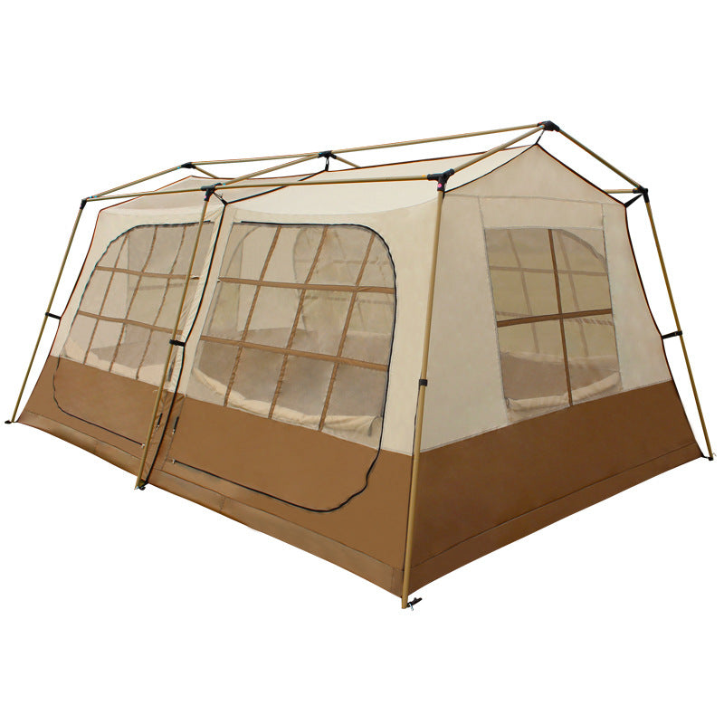 Ridge Tent 4-Season Camping Tent | 2-Room 1-Living Room Outdoor Tent | Large Door & Wing Awning | Multi-Person Black Coating Anti-Rain & UV Protection | Iron Pole | 5000mm Waterproof