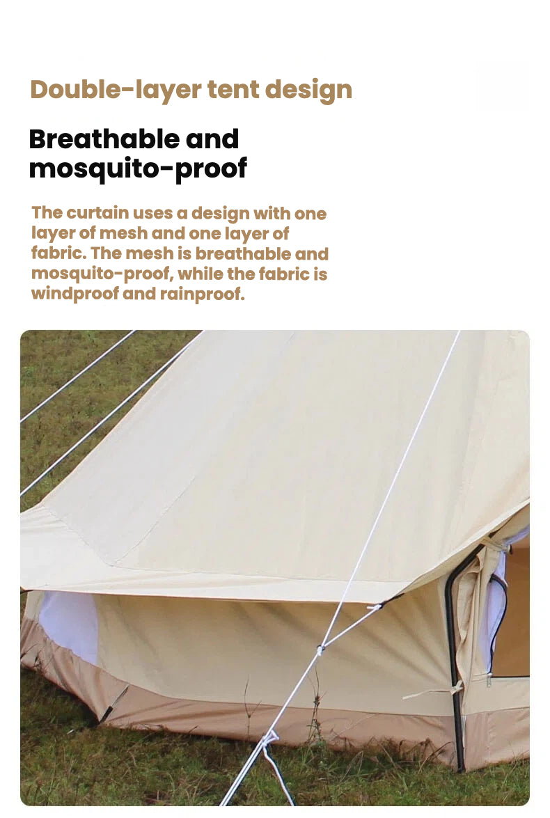 Large Pyramid Yurt Tent | 5-8 Person Family Glamping Shelter | 250cm Center Height Steel Pole | PU10000mm Waterproof & UPF50+ | Cotton-Blend Double Layer