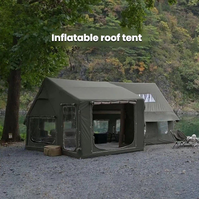 Best-selling ridge-style inflatable tent: Outdoor, all-season, rainproof and sun-proof, one-bedroom, one-living room, quick-setup family tent.