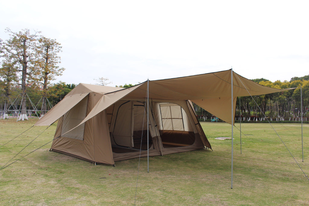 Ridge Tent 4-Season Camping Tent | 2-Room 1-Living Room Outdoor Tent | Large Door & Wing Awning | Multi-Person Black Coating Anti-Rain & UV Protection | Iron Pole | 5000mm Waterproof