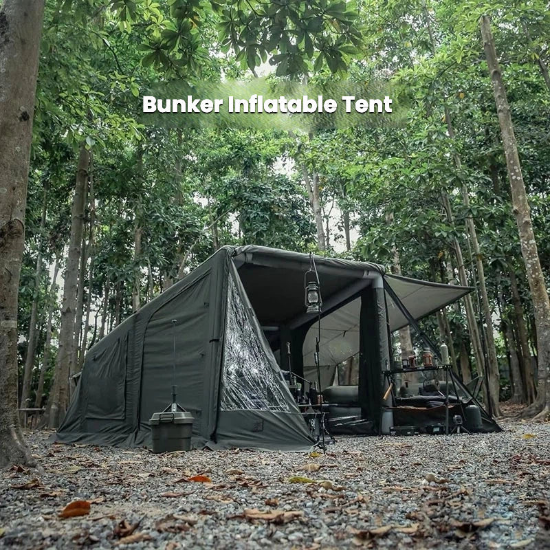 New design High-end camping hot-selling tactical bunker inflatable tent, outdoor panoramic skylight one-bedroom family tent