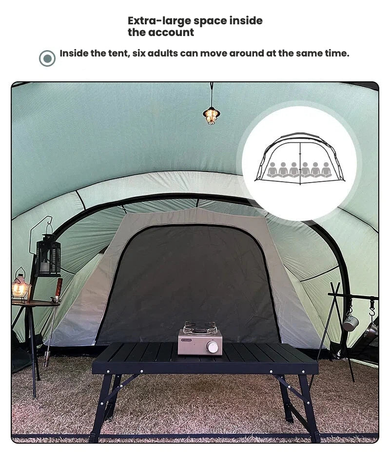 5-6 Person Geodesic Dome Camping Tent | All-Aluminum Poles & Snow Skirt | 3000mm Waterproof 210D Oxford Fabric | Double Layer for Family Outdoor Adventures