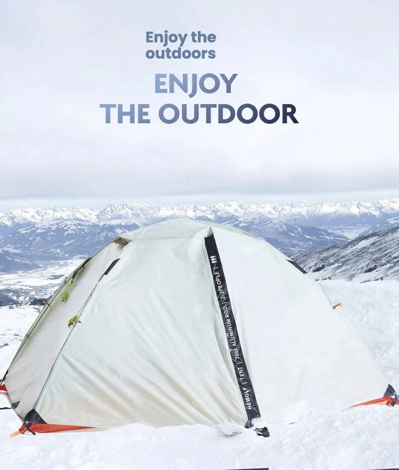 Double-layer all-season tent for 2-3 people, suitable for hiking and trekking, rainproof.