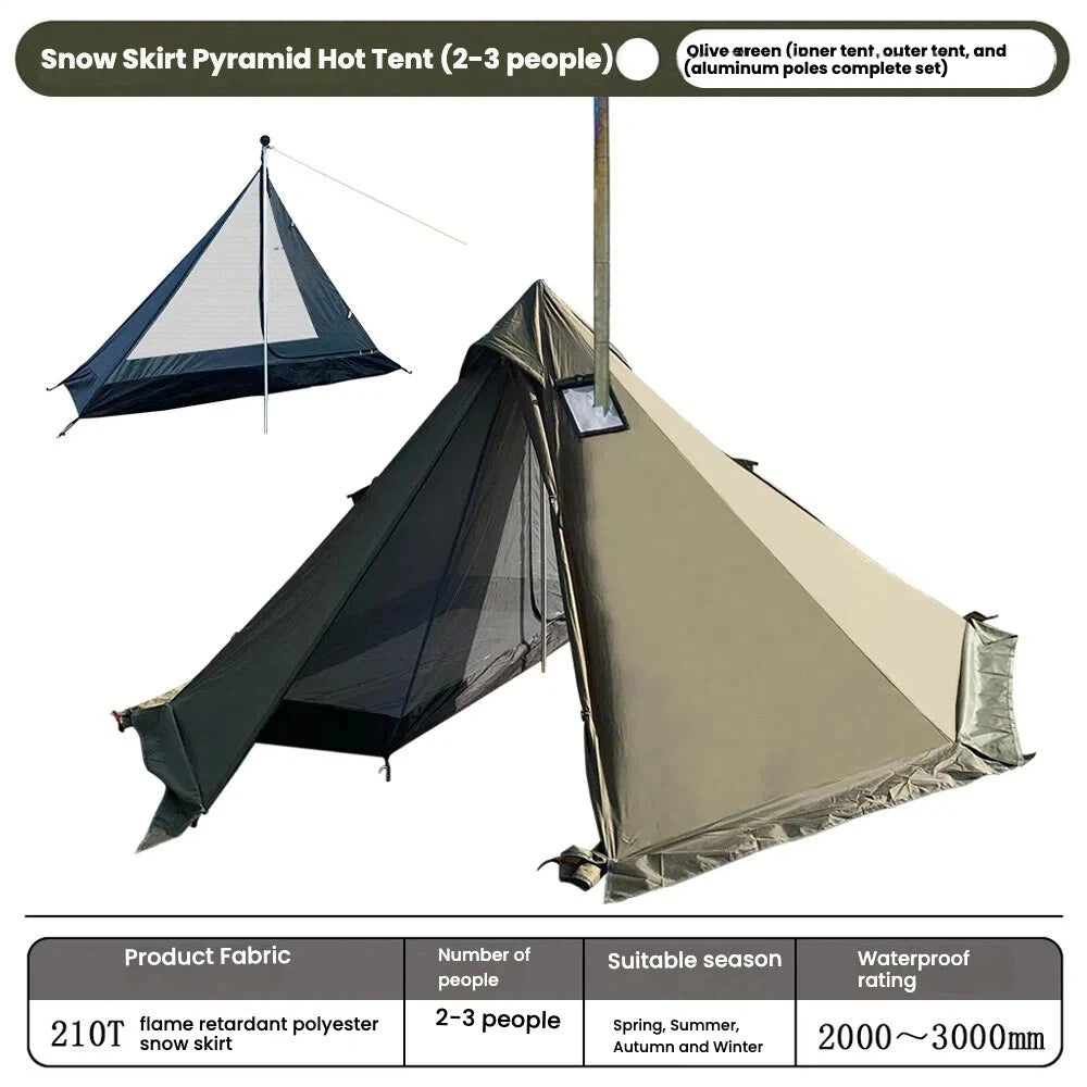 Aurora Guardian | Fireproof Winter Pyramid Tent | With Stove Jack & Snow Skirt | 4-Season Shelter