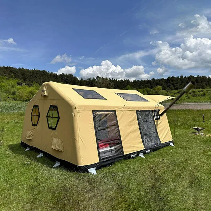 2026 Customized Ridge Inflatable Tent with Chimney, Outdoor Multi-Person No-Setup Rainproof Camping Tent, Foldable Family Camping Tent