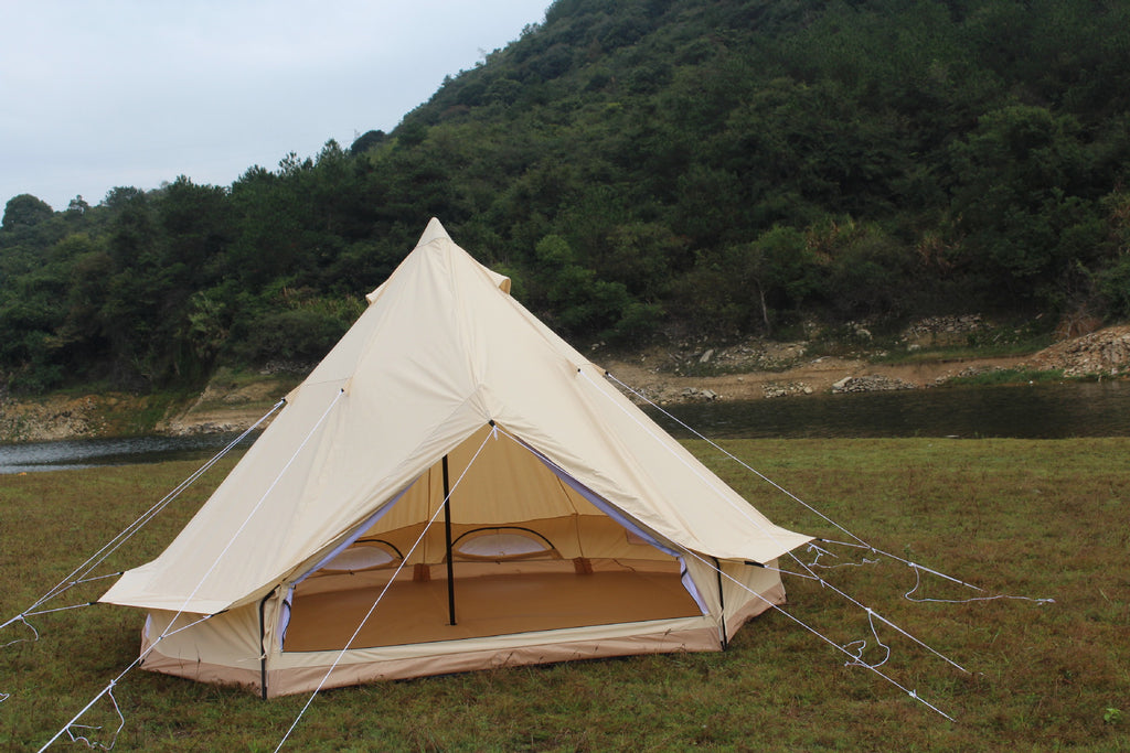 Large Pyramid Yurt Tent | 5-8 Person Family Glamping Shelter | 250cm Center Height Steel Pole | PU10000mm Waterproof & UPF50+ | Cotton-Blend Double Layer