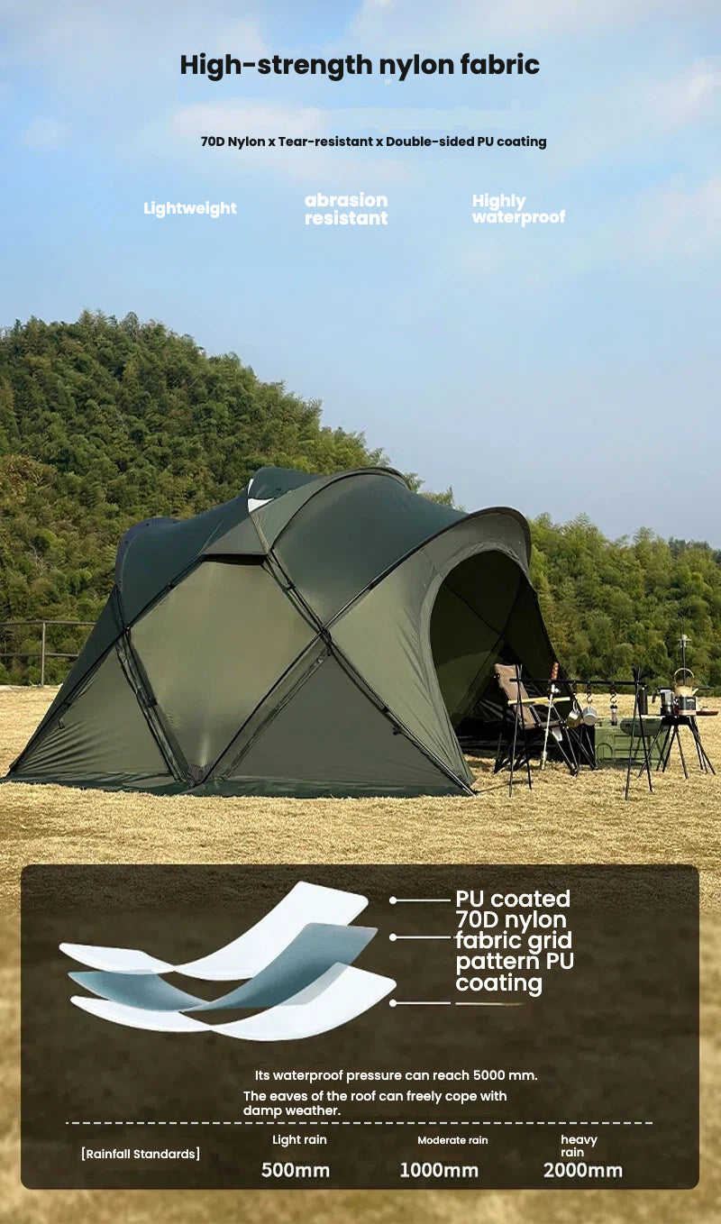 5-6 Person Geodesic Dome Camping Tent | All-Aluminum Poles & Snow Skirt | 3000mm Waterproof 210D Oxford Fabric | Double Layer for Family Outdoor Adventures