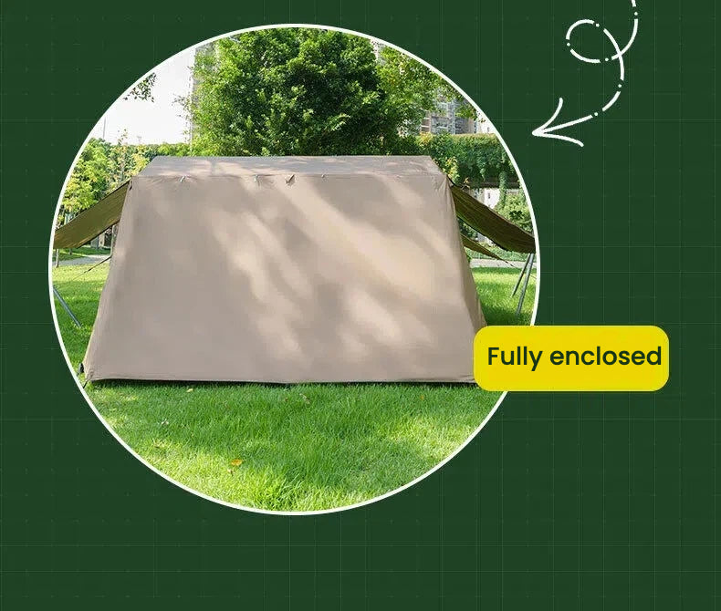 Ridge Tent 4-Season Camping Tent | 2-Room 1-Living Room Outdoor Tent | Large Door & Wing Awning | Multi-Person Black Coating Anti-Rain & UV Protection | Iron Pole | 5000mm Waterproof