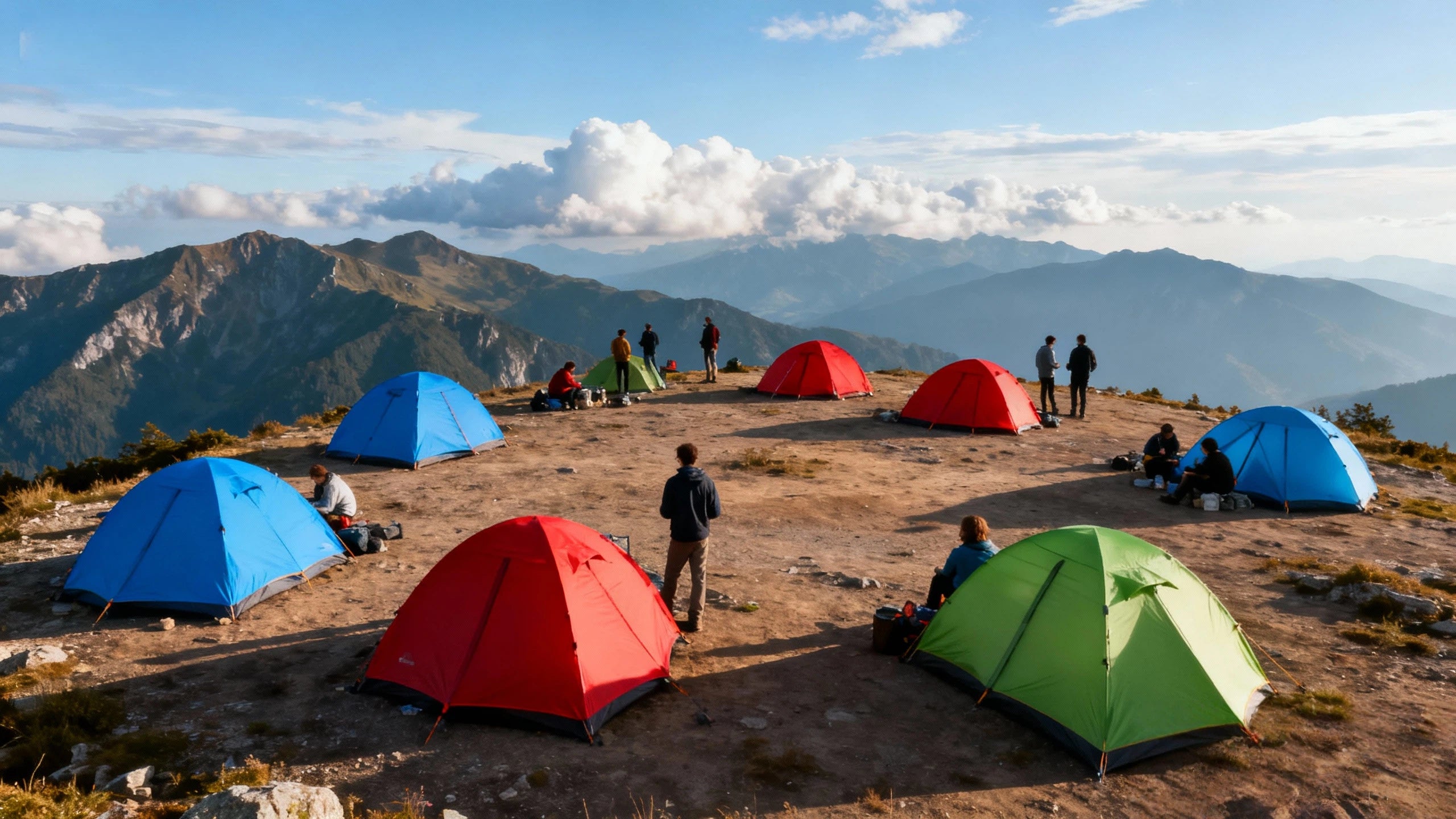 Double-layer all-season tent for 2-3 people, suitable for hiking and trekking, rainproof.
