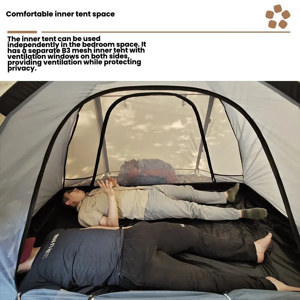 Winter camping tent, snow camping tent, cold-proof outdoor folding portable rainproof flame-retardant large space tunnel tent with rear chamber