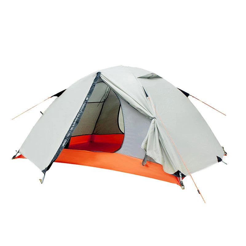 Double-layer all-season tent for 2-3 people, suitable for hiking and trekking, rainproof.