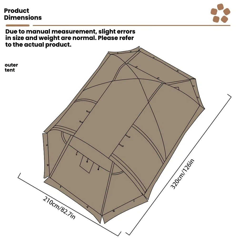 Winter camping tent, snow camping tent, cold-proof outdoor folding portable rainproof flame-retardant large space tunnel tent with rear chamber