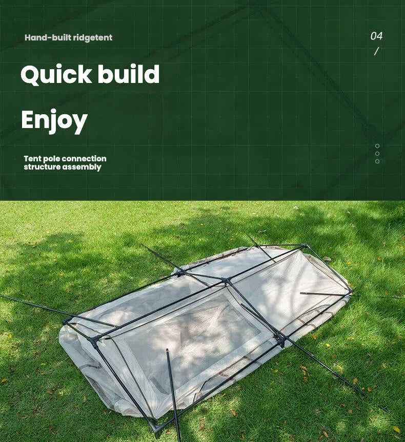 Ridge Tent 4-Season Camping Tent | 2-Room 1-Living Room Outdoor Tent | Large Door & Wing Awning | Multi-Person Black Coating Anti-Rain & UV Protection | Iron Pole | 5000mm Waterproof