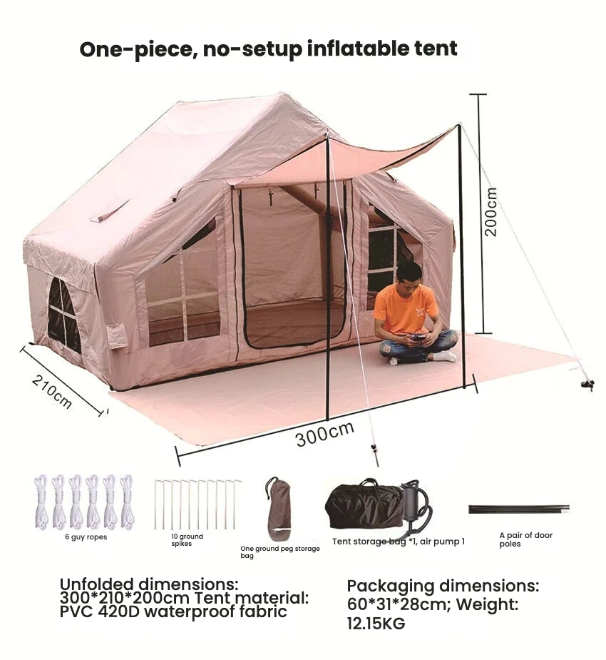 Outdoor inflatable camping tent, portable, no-setup travel tent, reinforced air column, waterproof and sun-protective tent.