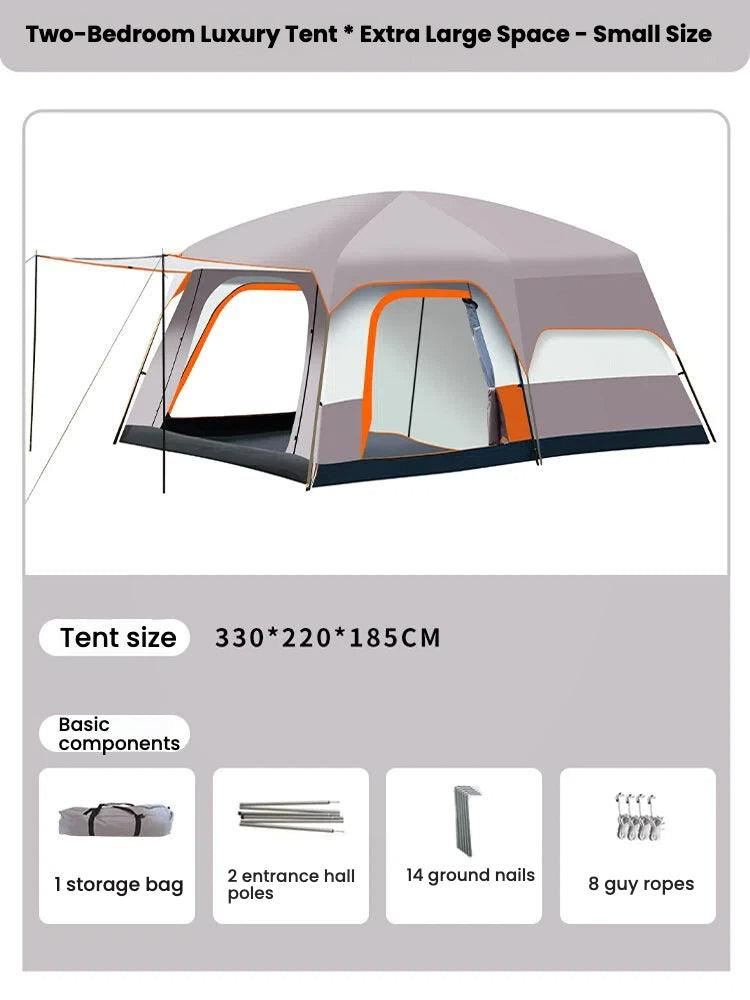 2-Room Family Camping Tent for 5-8 People - 2m Stand-Up Height & Detachable Desig MOQ 5pcs