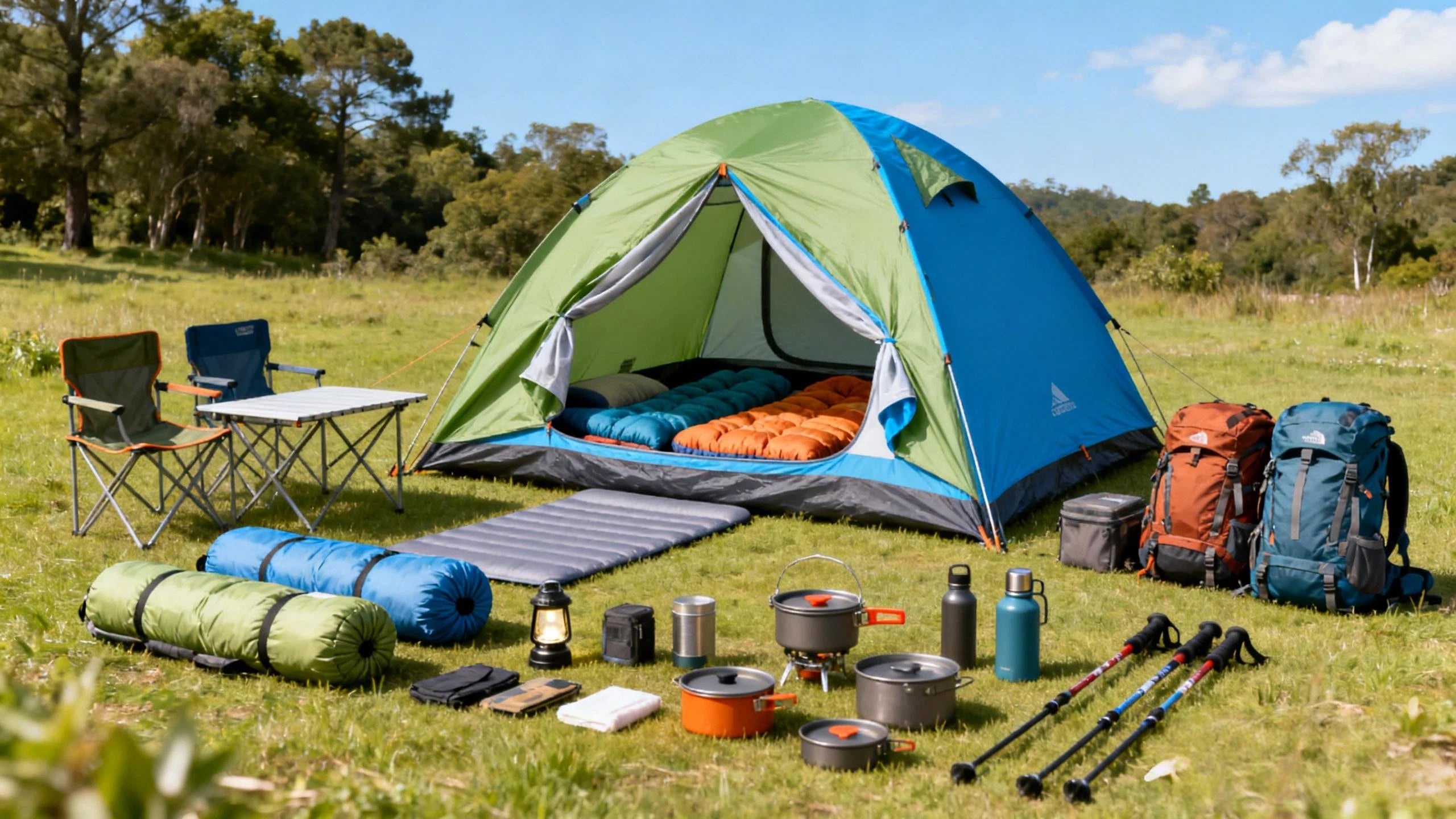 Outdoor camping tent and equipment set, portable folding wilderness gear, automatic thickened waterproof and sunproof tent set.