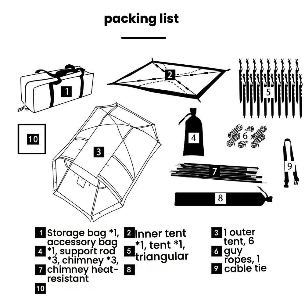 Winter camping tent, snow camping tent, cold-proof outdoor folding portable rainproof flame-retardant large space tunnel tent with rear chamber
