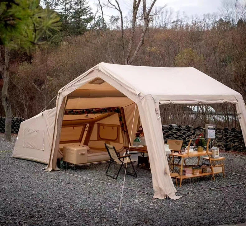 5-8 Person 1-Room 1-Living Room Inflatable Tent | Quick Auto-Setup Family Camping Tent | PU10000mm Waterproof & UPF50+ Sun Protection | Poly-Cotton Double Layer