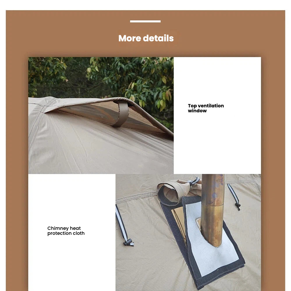 Winter camping tent, snow camping tent, cold-proof outdoor folding portable rainproof flame-retardant large space tunnel tent with rear chamber