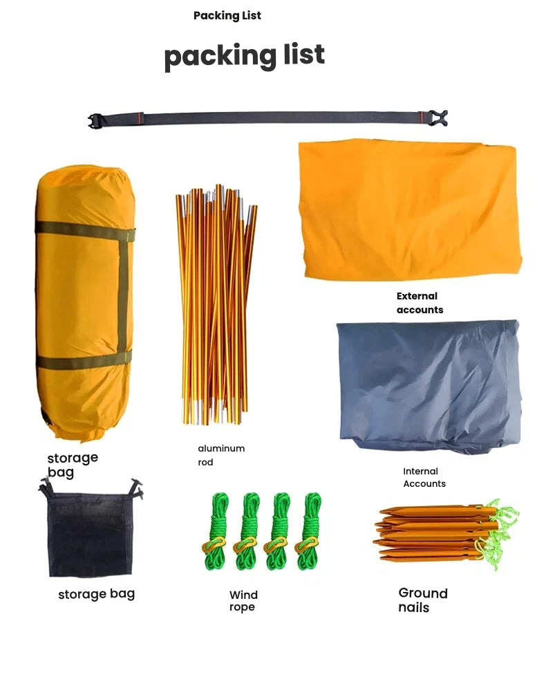 Lightweight Double Layer Hiking Tent | 210D Oxford & Nylon Mesh | 5000mm Waterproof Aluminum Pole | 3.5kg 1-2 Person Backpacking Tent