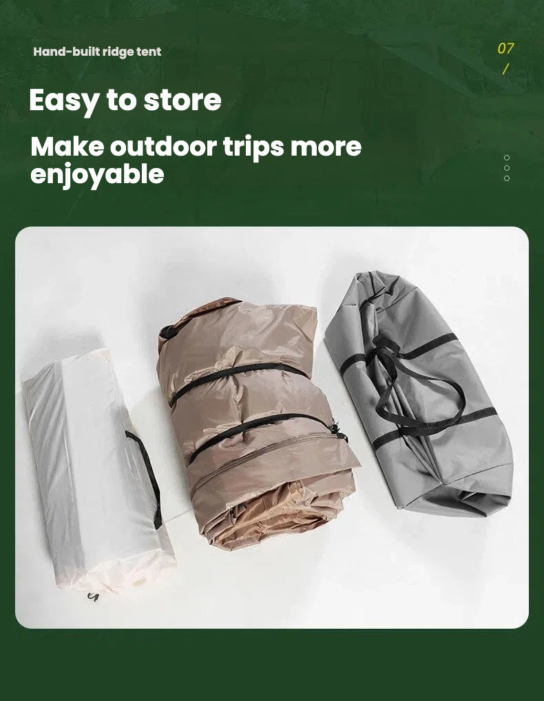 Ridge Tent 4-Season Camping Tent | 2-Room 1-Living Room Outdoor Tent | Large Door & Wing Awning | Multi-Person Black Coating Anti-Rain & UV Protection | Iron Pole | 5000mm Waterproof