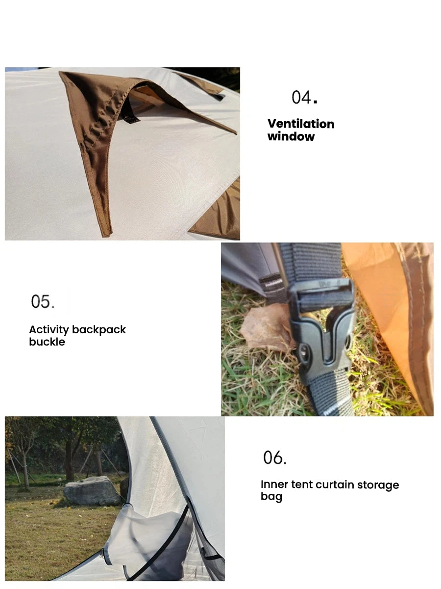 2-3 person all-season tent, aluminum alloy poles, suitable for heavy rain and snow.