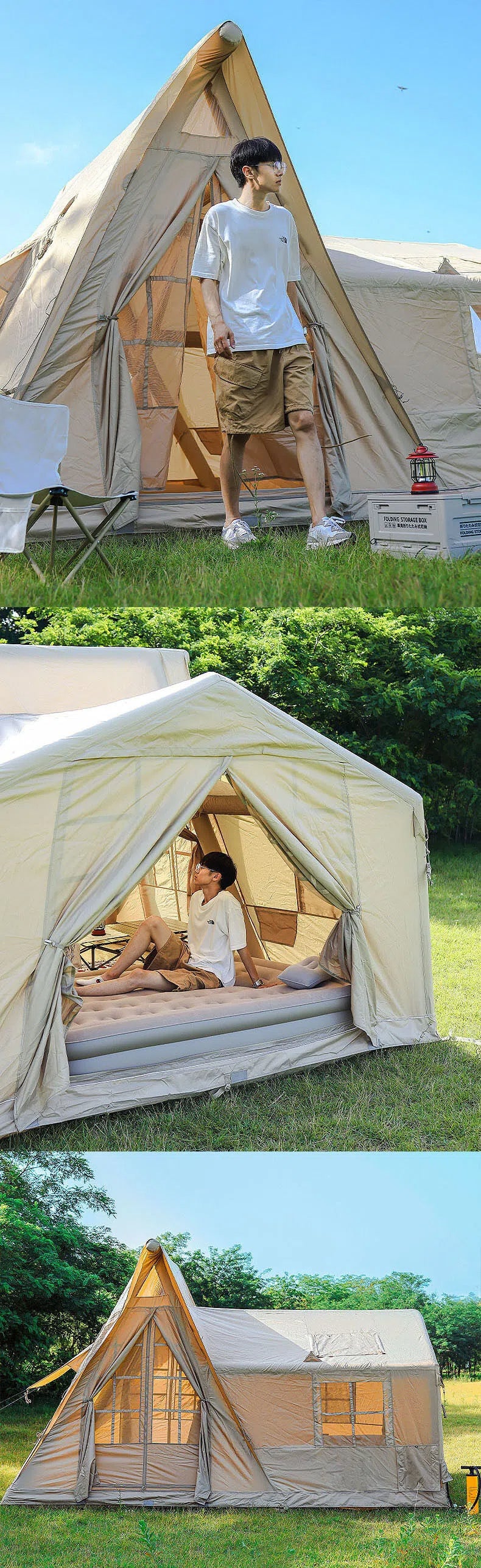 New 1-Room 1-Living Room Inflatable Tent for OEM/ODM | Co-Branding for Outdoor Brands | 4-6 Person Airbeam Tent | 300*420*255cm