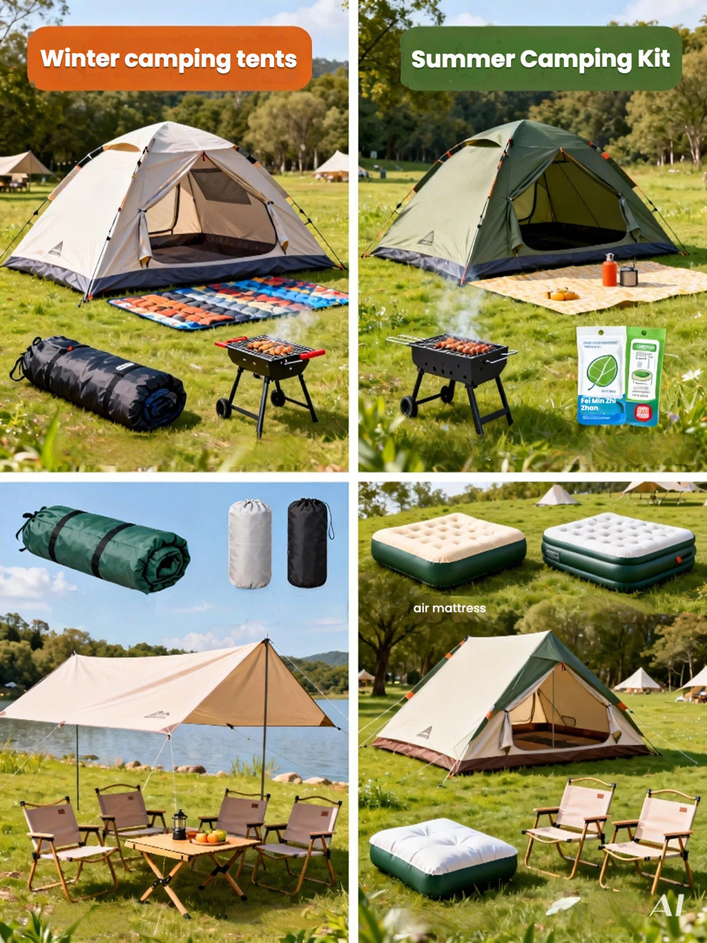 Outdoor camping tent and equipment set, portable folding wilderness gear, automatic thickened waterproof and sunproof tent set.