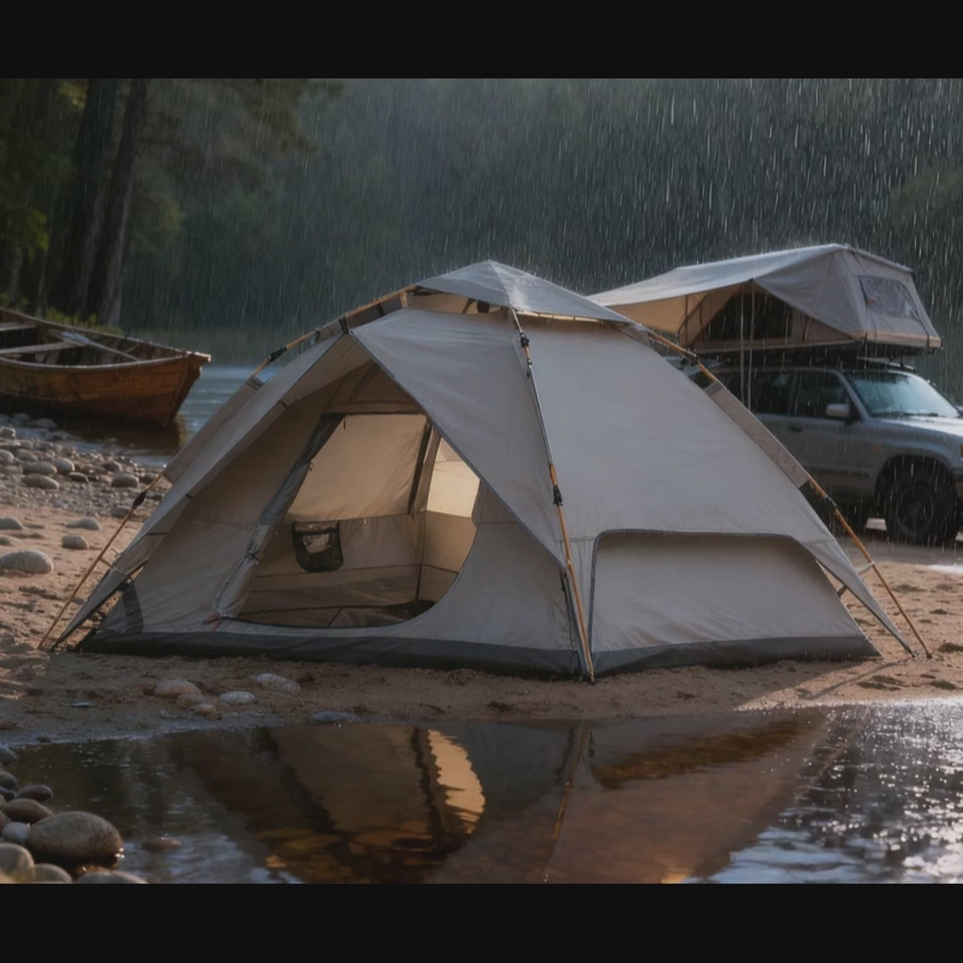 Automatic outdoor silver-coated folding portable double-layer tent camping complete equipment set for overnight rain protection, sunshade and sun protection